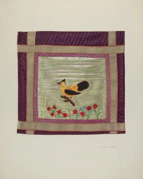 Framed Print : Applique Coverlet (Detail), 1941. Creator: Adolph Opstad Framed Print : Applique Coverlet (Detail), 1941. Creator: Adolph Opstad