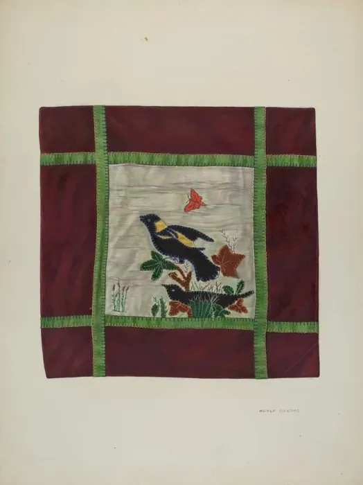 Framed Print : Applique Coverlet (Detail), 1941. Creator: Adolph Opstad Framed Print : Applique Coverlet (Detail), 1941. Creator: Adolph Opstad