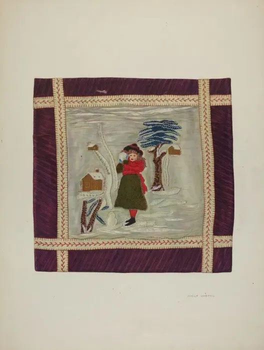 Framed Print : Applique Coverlet (Detail), 1941. Creator: Adolph Opstad Framed Print : Applique Coverlet (Detail), 1941. Creator: Adolph Opstad