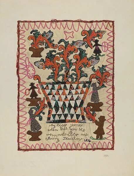 Applique Linen Panel, 1935  /  1942. Creator: Beverly Chichester