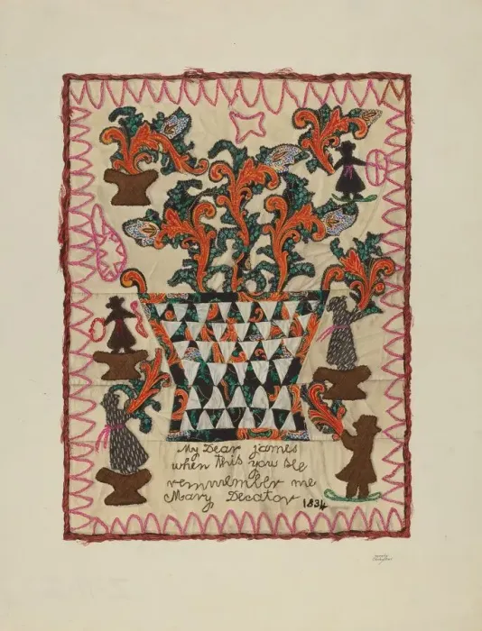 Framed Print : Applique Linen Panel, 1935 / 1942. Creator: Beverly Chichester Framed Print : Applique Linen Panel, 1935 / 1942. Creator: Beverly Chichester