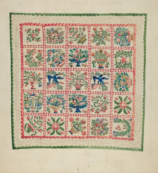 Framed Print : Applique Quilt, 1935 / 1942. Creator: Marian Curtis Foster Framed Print : Applique Quilt, 1935 / 1942. Creator: Marian Curtis Foster