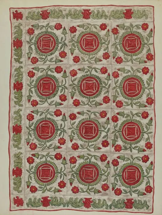 Framed Print : Applique Quilt, 1935 / 1942. Creator: Mildred E Bent Framed Print : Applique Quilt, 1935 / 1942. Creator: Mildred E Bent