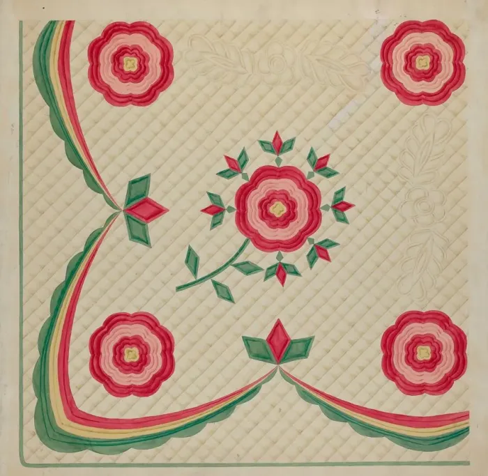 Framed Print : Applique Quilt, c. 1936. Creator: Dorothy Posten Framed Print : Applique Quilt, c. 1936. Creator: Dorothy Posten