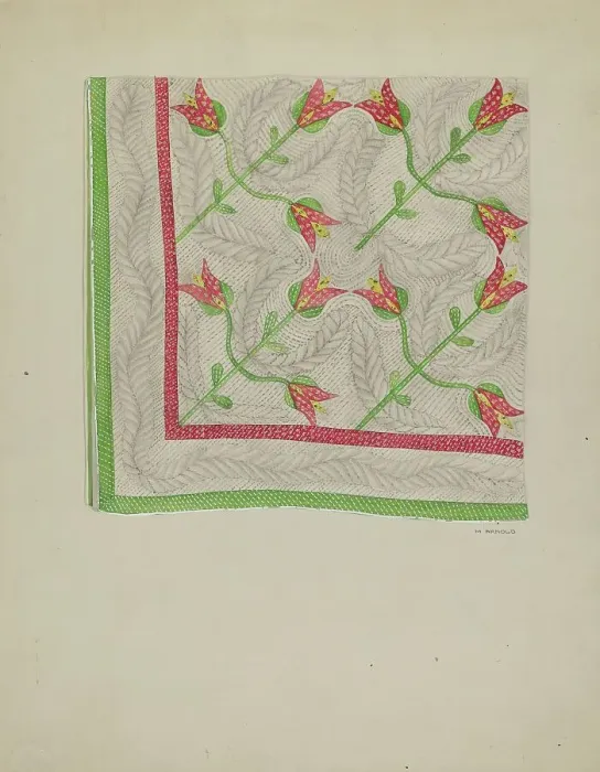 Framed Print : Applique Quilt, c. 1936. Creator: Madeline Arnold Framed Print : Applique Quilt, c. 1936. Creator: Madeline Arnold