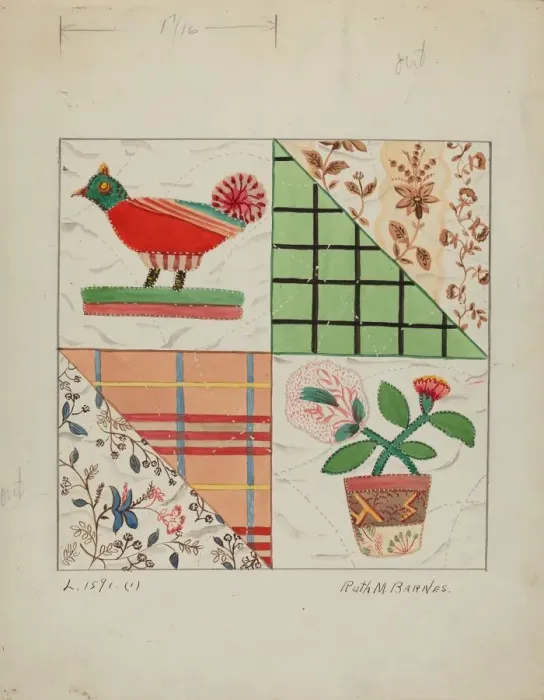Framed Print : Applique Quilt, c. 1936. Creator: Ruth M Barnes Framed Print : Applique Quilt, c. 1936. Creator: Ruth M Barnes