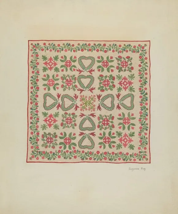 Framed Print : Applique Quilt, c. 1936. Creator: Suzanne Roy Framed Print : Applique Quilt, c. 1936. Creator: Suzanne Roy