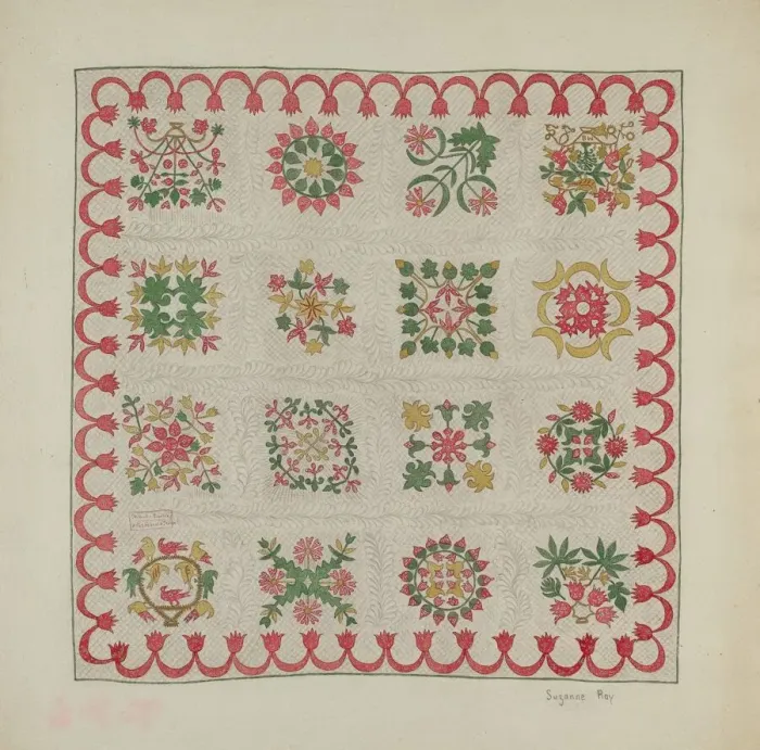 Framed Print : Applique Quilt, c. 1937. Creator: Suzanne Roy Framed Print : Applique Quilt, c. 1937. Creator: Suzanne Roy