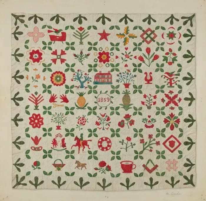 Framed Print : Applique Quilt, c. 1938. Creator: Margaret Concha Framed Print : Applique Quilt, c. 1938. Creator: Margaret Concha