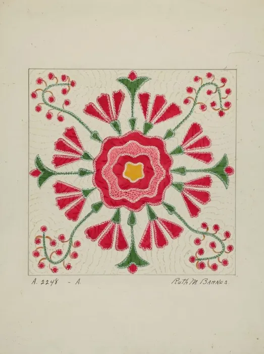 Framed Print : Applique Quilt, c. 1940. Creator: Ruth M Barnes Framed Print : Applique Quilt, c. 1940. Creator: Ruth M Barnes