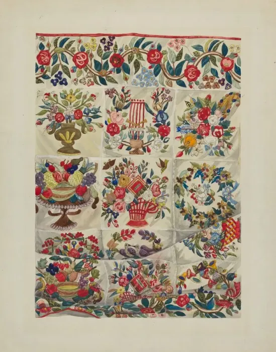 Framed Print : Applique Quilt (Friendship Quilt), c. 1937. Creator: Verna Tallman Framed Print : Applique Quilt (Friendship Quilt), c. 1937. Creator: Verna Tallman