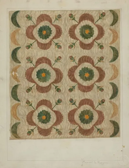 Framed Print : Applique and Quilted Coverlet, 1935 / 1942. Creator: Manuel G. Runyan Framed Print : Applique and Quilted Coverlet, 1935 / 1942. Creator: Manuel G. Runyan
