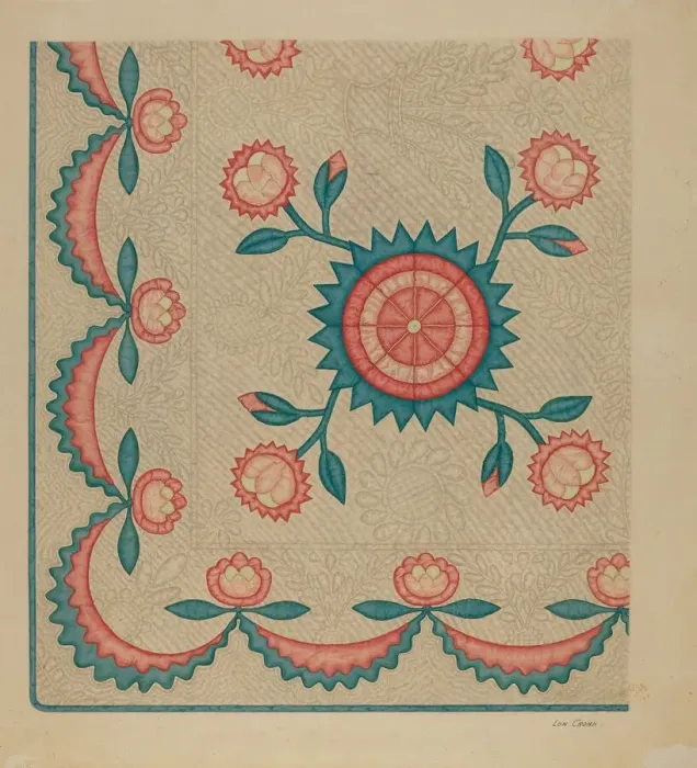 Framed Print : Appliqued Quilt, 1935 / 1942. Creator: Lon Cronk Framed Print : Appliqued Quilt, 1935 / 1942. Creator: Lon Cronk