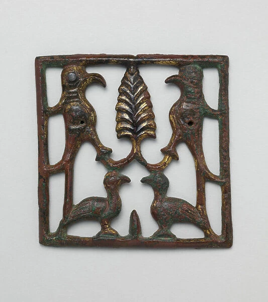 AppliquePlaque with a Tree and Four Birds, Iran or Iraq, 12th century