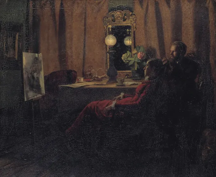 Framed Print : Appraising the Day's Work, 1883. Creator: Anna Kirstine Ancher Framed Print : Appraising the Day's Work, 1883. Creator: Anna Kirstine Ancher