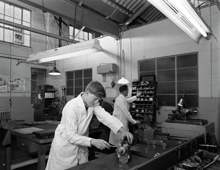 Framed Print : Apprentice at work, Globe & Simpson auto electrical workshop, Nottingham, Nottinghamshire, 1961 Framed Print : Apprentice at work, Globe & Simpson auto electrical workshop, Nottingham, Nottinghamshire, 1961