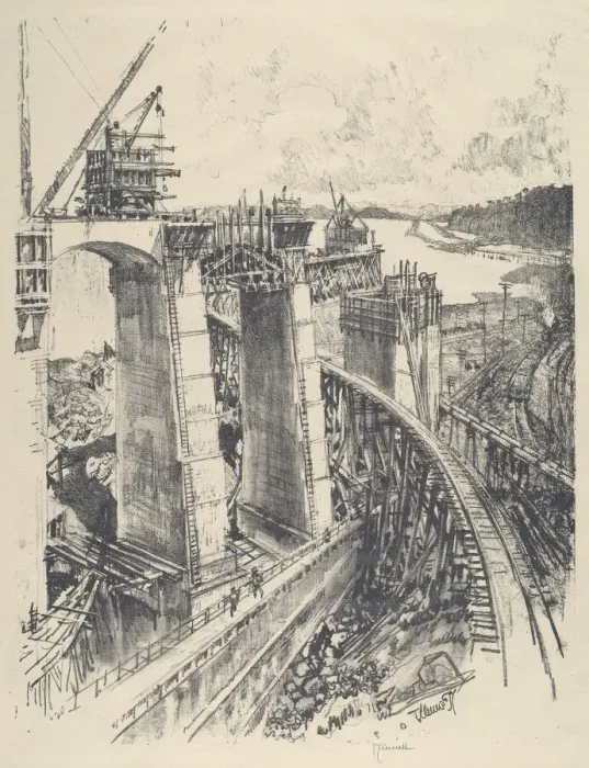 Framed Print : The Approach to Gatun Lock, 1912. Creator: Joseph Pennell
