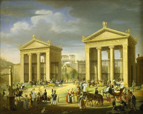 The approach to the Villa Borghese, Rome, 1838. Creator: Diofebi, Francesco (1781-1851)