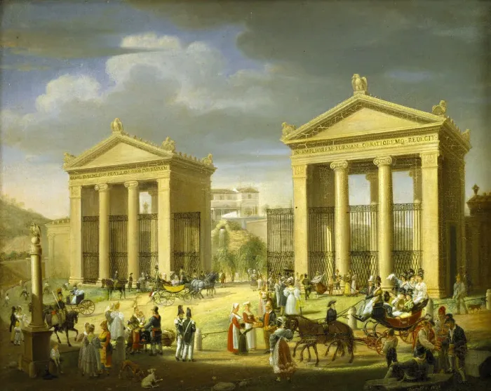 Framed Print : The approach to the Villa Borghese, Rome, 1838. Creator: Diofebi, Francesco (1781-1851) Framed Print : The approach to the Villa Borghese, Rome, 1838. Creator: Diofebi, Francesco (1781-1851)