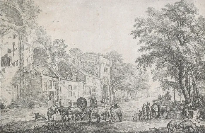Framed Print : The approach to a village, 1615-1653. Creator: Simon de Vlieger