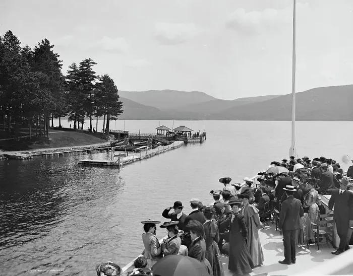 Framed Print : Approaching Sagamore Dock, Green Island, Lake George, N.Y. c1904. Creator: Unknown Framed Print : Approaching Sagamore Dock, Green Island, Lake George, N.Y. c1904. Creator: Unknown