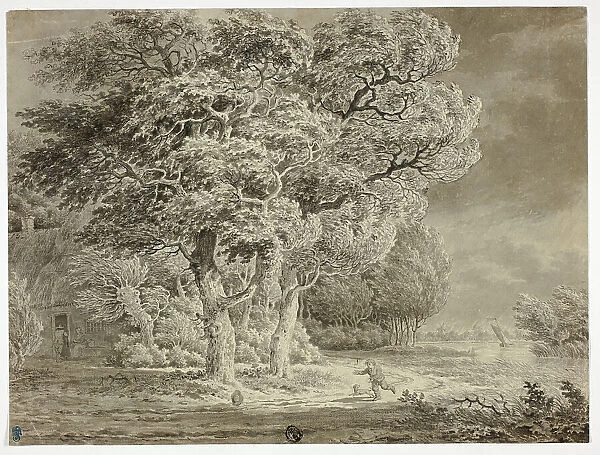 Approaching Storm; Wind Blown Trees; Boy and Dog Running Home, n.d. Creator: Unknown