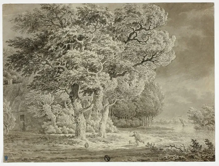Framed Print : Approaching Storm; Wind Blown Trees; Boy and Dog Running Home, n.d. Creator: Unknown Framed Print : Approaching Storm; Wind Blown Trees; Boy and Dog Running Home, n.d. Creator: Unknown