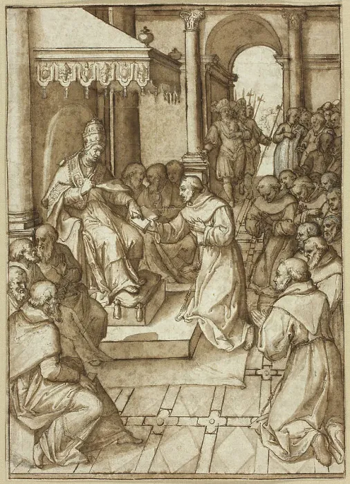 Framed Print : Approval of the Rules of the Franciscan Order by Pope Innocent III in 1209, n.d. Creator: Livio Agresti da Forlì Framed Print : Approval of the Rules of the Franciscan Order by Pope Innocent III in 1209, n.d. Creator: Livio Agresti da Forlì