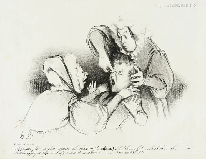Framed Print : Appuyez fort, ça fait rentrer la bosse... 1838. Creator: Honore Daumier Framed Print : Appuyez fort, ça fait rentrer la bosse... 1838. Creator: Honore Daumier
