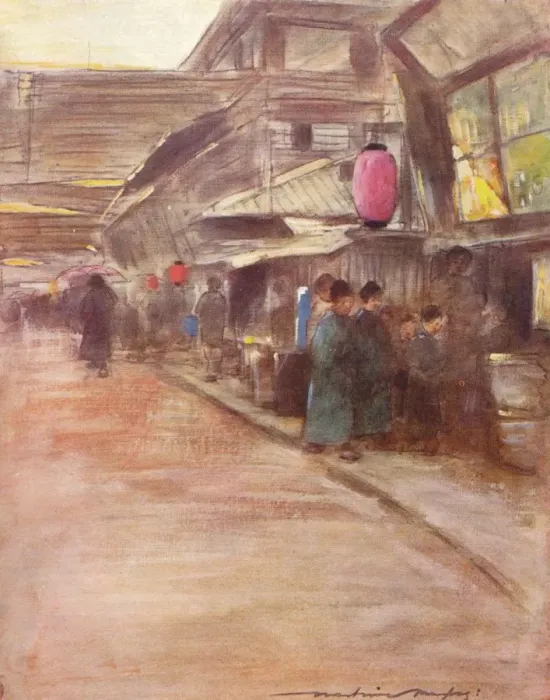 Framed Print : Apricot-Blossom Street, c1887 (1901). Artist: Mortimer L Menpes Framed Print : Apricot-Blossom Street, c1887 (1901). Artist: Mortimer L Menpes