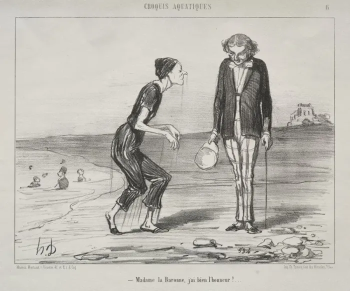 Framed Print : Aquatic Sketches, plate 8: Madame la Baronne, it is my honor Framed Print : Aquatic Sketches, plate 8: Madame la Baronne, it is my honor