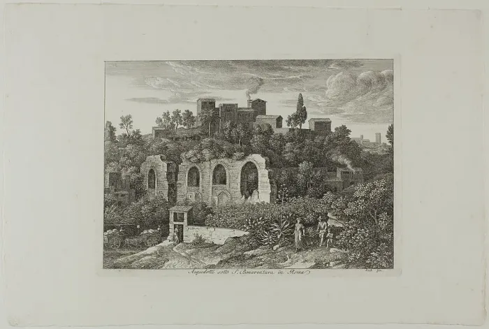 Framed Print : Aqueduct Below the Monastery of St. Bonaventura in Rome, plate ten from Die Römische... 1810. Creator: Joseph Anton Koch Framed Print : Aqueduct Below the Monastery of St. Bonaventura in Rome, plate ten from Die Römische... 1810. Creator: Joseph Anton Koch