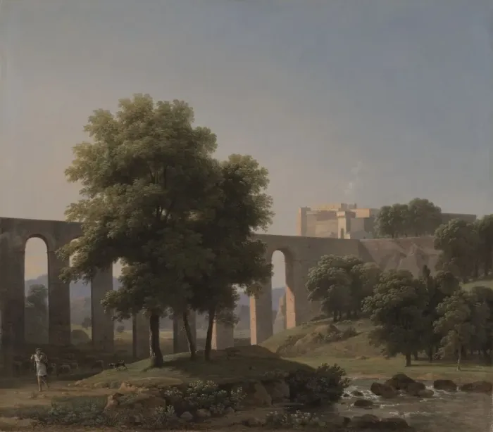 Framed Print : An Aqueduct Near a Fortress, 1807. Creator: Jean-Victor Bertin (French, 1767-1842) Framed Print : An Aqueduct Near a Fortress, 1807. Creator: Jean-Victor Bertin (French, 1767-1842)