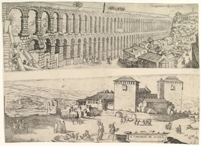 Framed Print : The Aqueduct at Segovia and The Castle of Madrid, 1500-1599 Framed Print : The Aqueduct at Segovia and The Castle of Madrid, 1500-1599