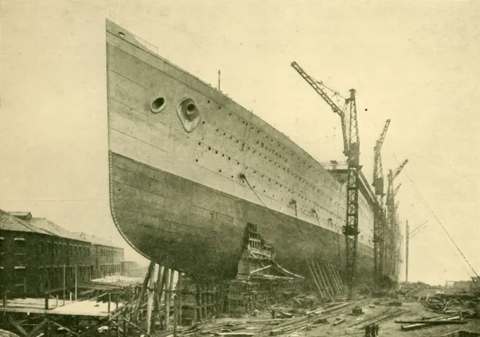 Framed Print : The Aquitania on the Stocks, c1930. Creator: John Brown & Company Framed Print : The Aquitania on the Stocks, c1930. Creator: John Brown & Company