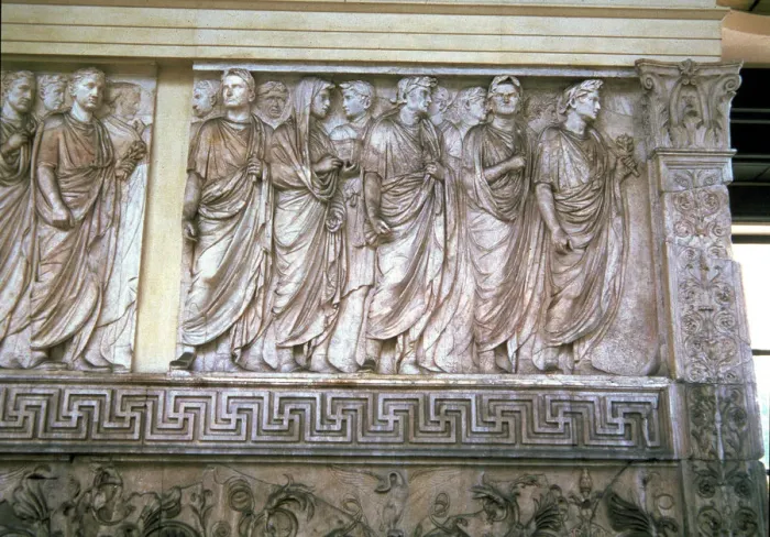Framed Print : Ara Pacis Augustae. Detail with a procession of priests, 9 b. C Framed Print : Ara Pacis Augustae. Detail with a procession of priests, 9 b. C