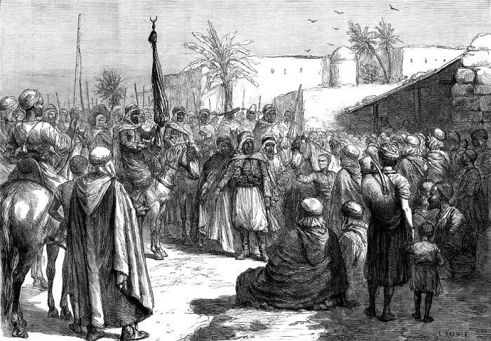 Framed Print : An Arab chief preaching the religious war in the province of Oran, Algiers, 1881. Creator: Unknown Framed Print : An Arab chief preaching the religious war in the province of Oran, Algiers, 1881. Creator: Unknown