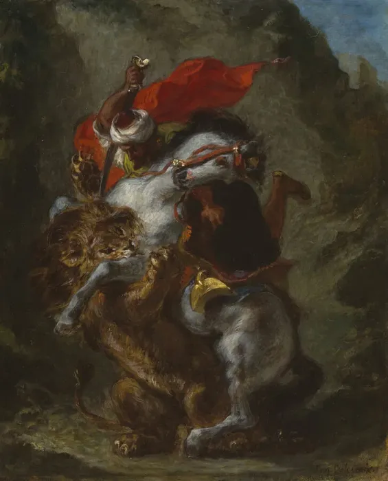 Framed Print : Arab Horseman Attacked by a Lion, 1849 / 50. Creator: Eugene Delacroix Framed Print : Arab Horseman Attacked by a Lion, 1849 / 50. Creator: Eugene Delacroix