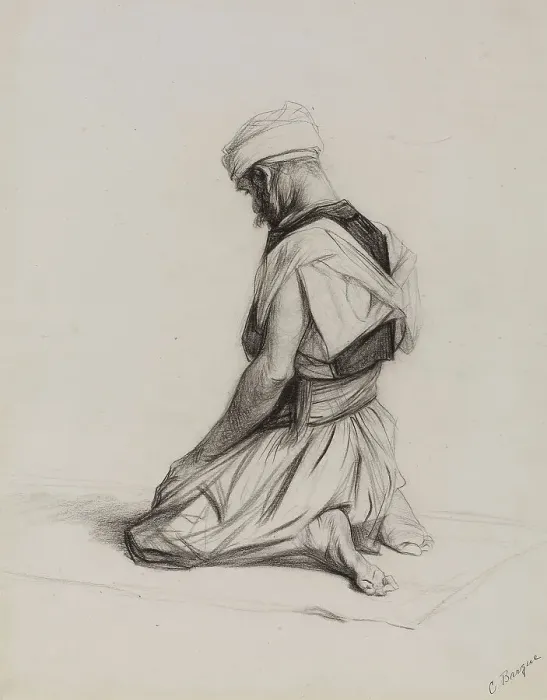 Framed Print : Arab Kneeling in Prayer, c1875. Creator: Charles Bargue Framed Print : Arab Kneeling in Prayer, c1875. Creator: Charles Bargue