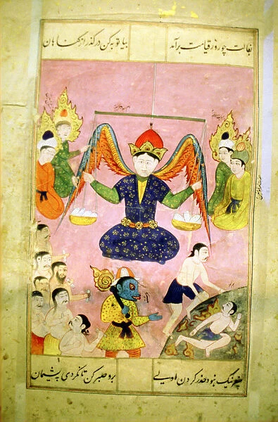 Arab manuscript depicting an angel weighing a soul