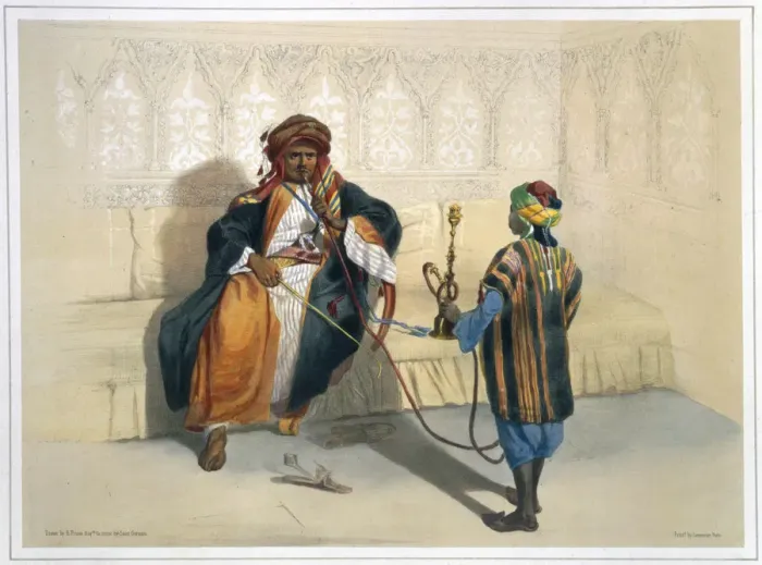 Framed Print : An Arab sheikh smoking, 1848. Artist: Saint Germain Framed Print : An Arab sheikh smoking, 1848. Artist: Saint Germain