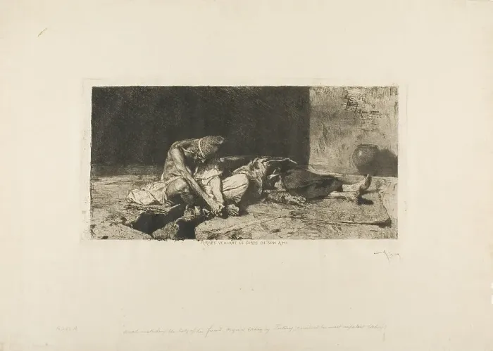 Framed Print : Arab Watching the Body of his Friend, 1879. Creator: Mariano Jose Maria Bernardo Fortuny y Carbo