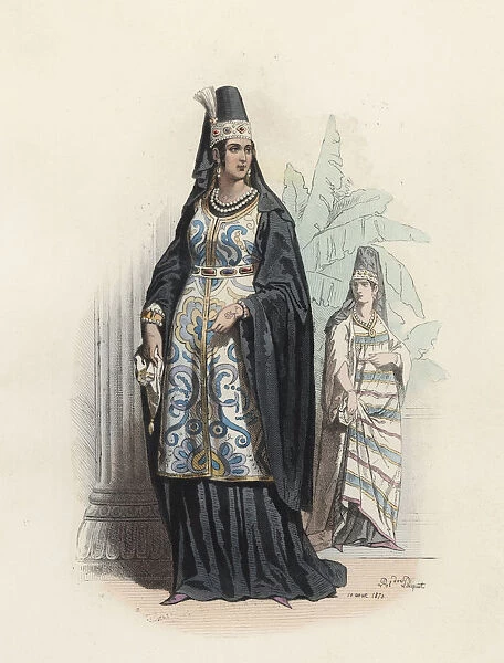 Arab women in the modern age, color engraving 1870
