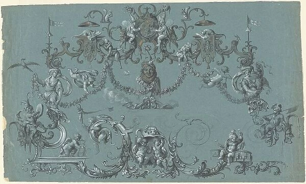 Arabesques with Frolicking Putti, Animals, and Jesters, c. 1750. Creator: Unknown