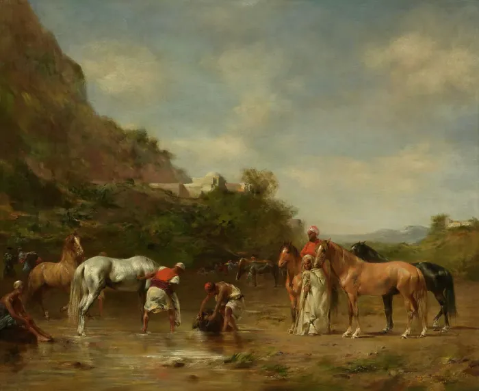 Framed Print : Arabs Watering Their Horses, 1872. Creator: Eugene Fromentin Framed Print : Arabs Watering Their Horses, 1872. Creator: Eugene Fromentin