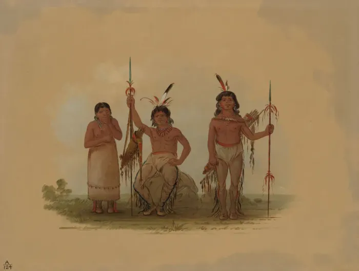Framed Print : Two Arapaho Warriors and a Woman, 1861 / 1869. Creator: George Catlin Framed Print : Two Arapaho Warriors and a Woman, 1861 / 1869. Creator: George Catlin