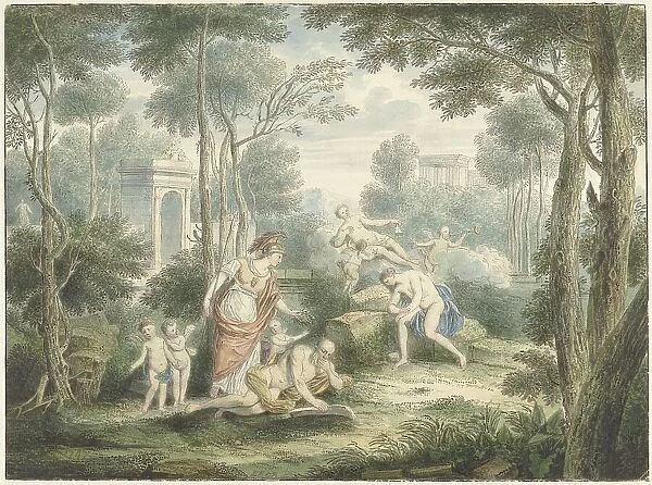 Arcadian landscape with Athena crowning an old man, and Venus and Adonis, 1747. Creator: Louis Fabritius Dubourg