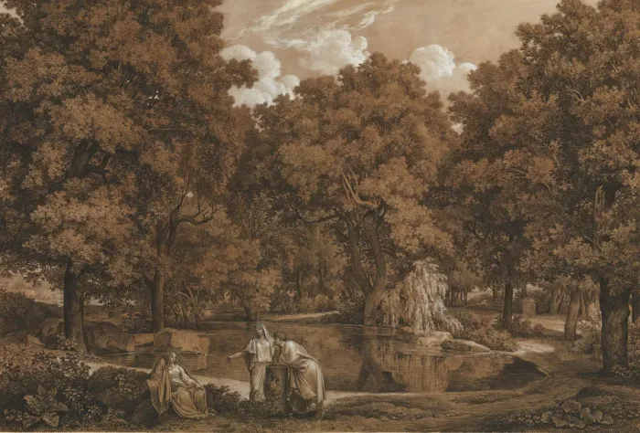 Framed Print : Arcadian Landscape with Three Figures at a Lake, 1792. Creator: Johann Christian Reinhart Framed Print : Arcadian Landscape with Three Figures at a Lake, 1792. Creator: Johann Christian Reinhart
