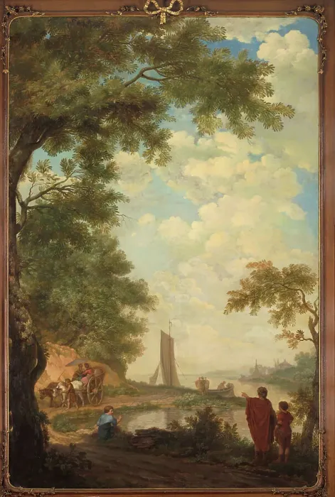 Framed Print : Arcadian landscape with figures by a riverbank, 1771. Creator: Juriaan Andriessen Framed Print : Arcadian landscape with figures by a riverbank, 1771. Creator: Juriaan Andriessen