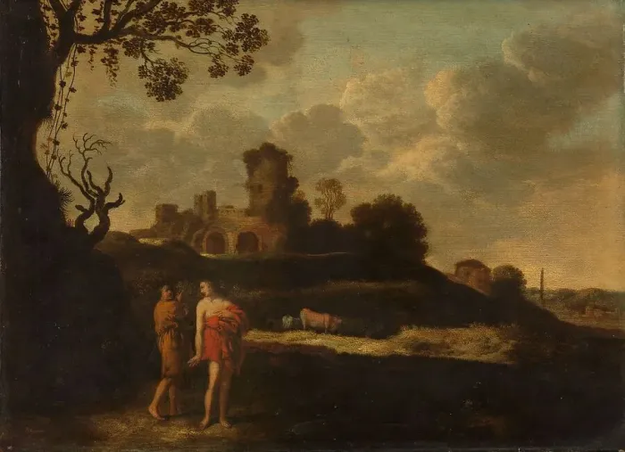 Framed Print : Arcadian Landscape with Herdsmen and Cattle, c.1630. Creator: Dirck Dalens Framed Print : Arcadian Landscape with Herdsmen and Cattle, c.1630. Creator: Dirck Dalens